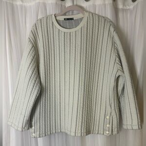 Zara Ribbed Cream Quilted Sweater with Button Detail